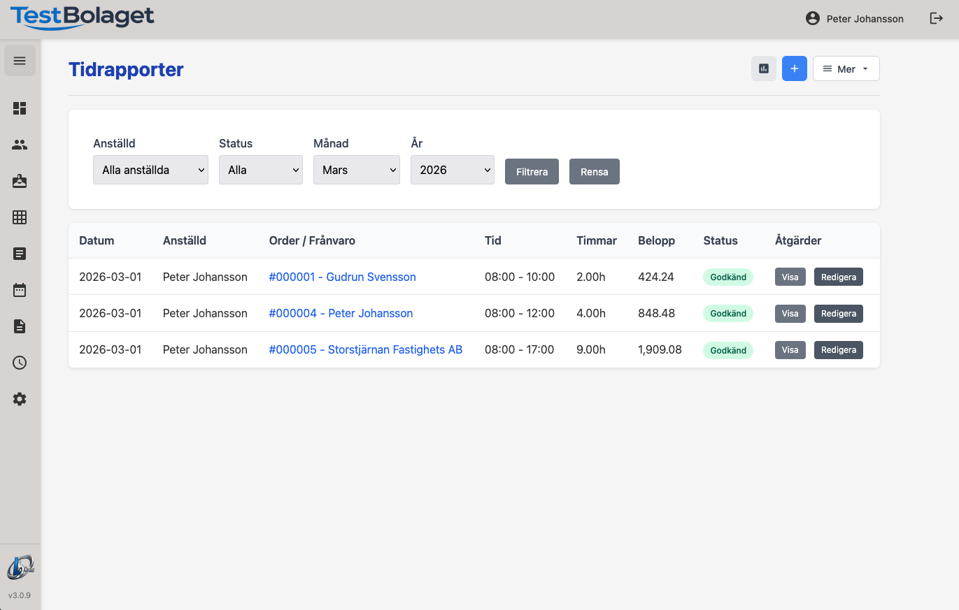 LbOrder Tidrapporter