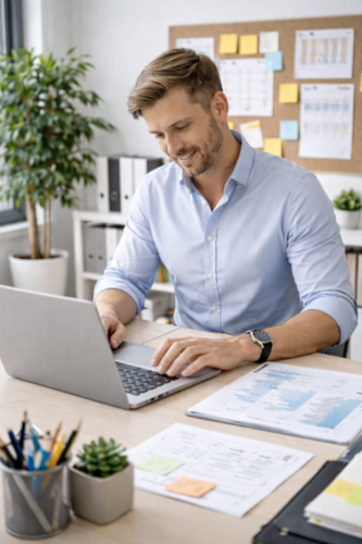 Man som jobbar på kontoret med LbOrder